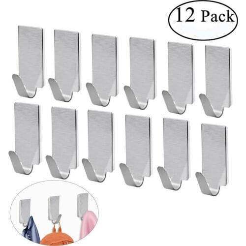 12pcs Stainless Steel Adhesive Door Hook kitchen Hooks Wall Hanger Towel Hooks Wall Hooks for Kitchen Bathroom