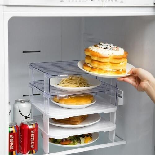 2Pcs/Set Kitchen Storage Rack Shelf Refrigerator Organizer Dish Plate Holder Organizer Kitchen Fridge Organizer Clear Shelves