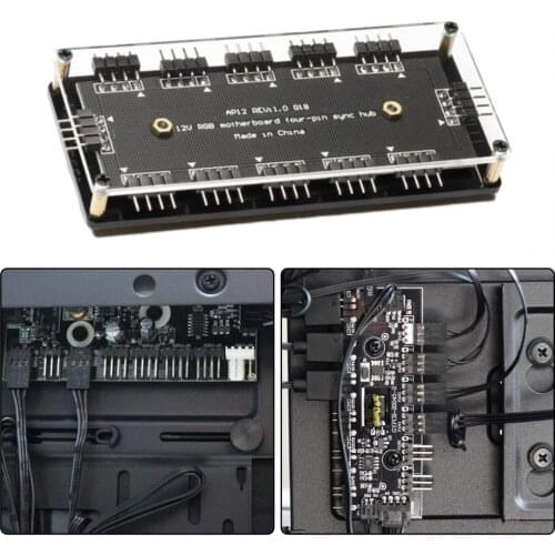 12V 4 Pin RGB Fan Cable Hub 3mm Acrylic Board Fan Hub Adapter Multiple Interfaces Cooling Fan Hub Splitter for Computer Case