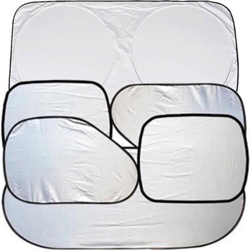 6Pcs Folding Silver Reflective Car Windshield Window Sun Shade Visor Shield Cover Suction Cup Car Sunshield Sunscreen Curtain