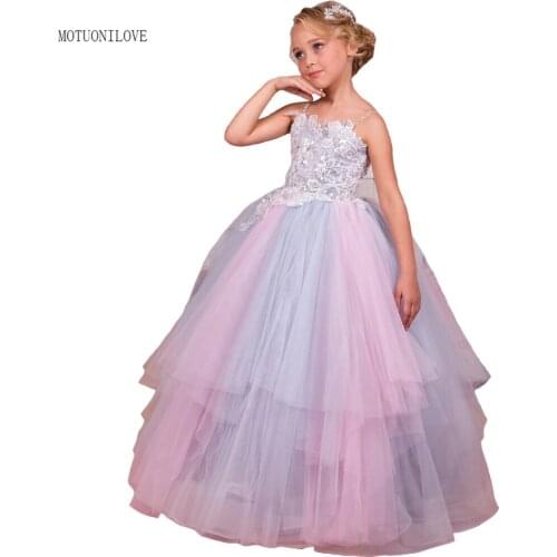 2021 New Rose Petal Flower Girl Dresses For Wedding Girl Birthday Party Evening Dress Tulle Princess Ball Gown Baby Girl Clothes