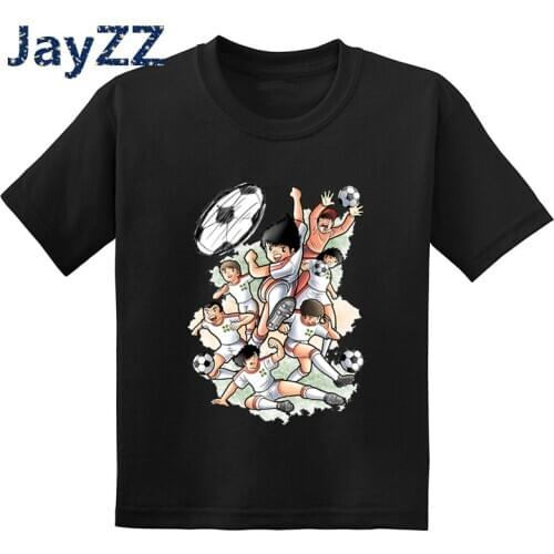 Kids Anime Captain Tsubasa Le Petit Footballer Cartoon T Shirt Children Clothes Baby Girls & Boys Summer Black T-Shirt,GKT2309