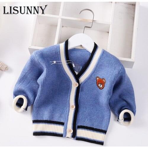 Toddler Boys Cardigan Sweater 2021 Autumn Winter Children Knitted Jacket V-Neck Cartoon Baby Clothes Kids Sweaters Coat 0-5y
