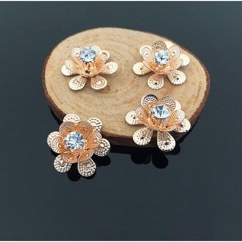 Diy Jewelry Hair Accessory 50pcs/lot Rhinestone Core decoration Alloy gold Tone Cartoon 3D Flowers Shape Metal Charms