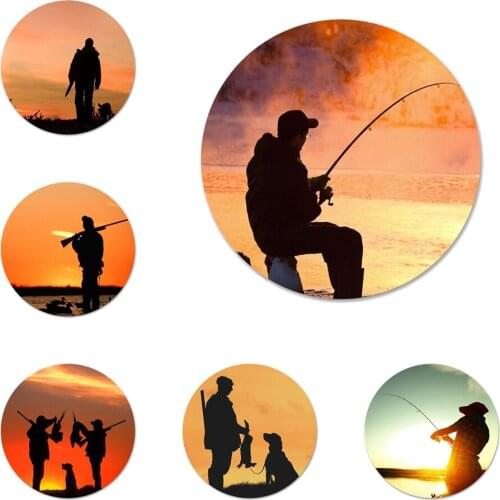Hunting dog and fishing man Badge Brooch Pin Accessories For Clothes Backpack Decoration gift 58mm