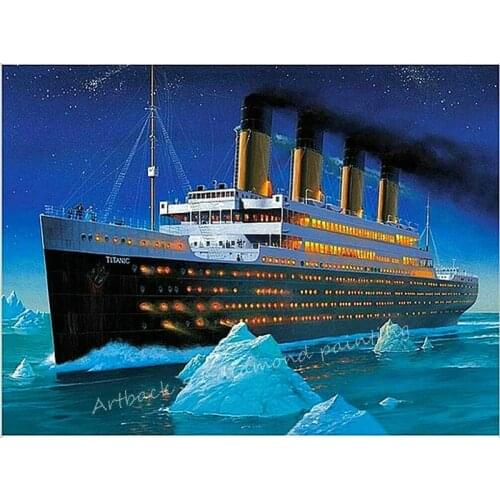 ARTBACK 5d diy diamond painting Titanic sea night scene pattern 3d diamond embroidery rhinestone mosaic 60x80cm