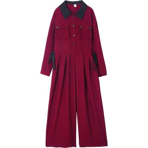 Jumpsuit Women Fashion Loose Wide Leg One Piece Pants Sets Overalls Female Elegant Long Sleeve Shirt Romper Spring Autumn S123