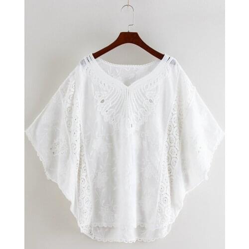 Summer Thin Bat Shirt Embroidery Big Size Cardigan Loose T-Shirt Shawl Outer Pullover Blouse Women