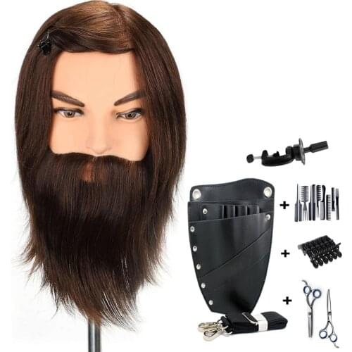 12"Male 100% real human hair mannequin practice training head with beard barber hairdressing manikin doll head for beauty school