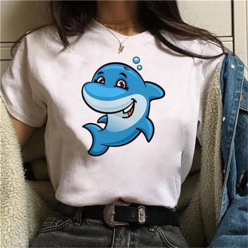 Cute Cartoon whales printed ladies t-shirt casual funny t-shirt summer ladies short-sleeved Harajuku graphic t-shirt
