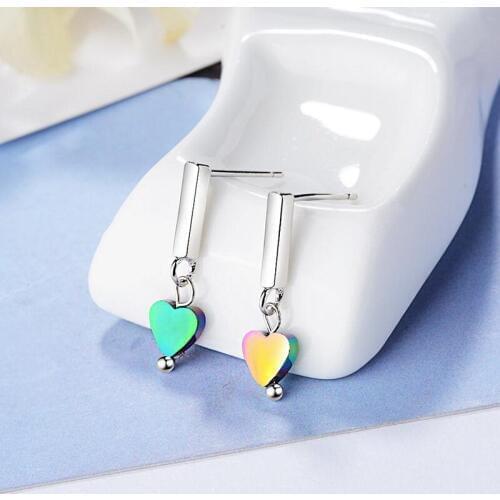 Sweet Tiny Colorful Stone Love Heart Pendant Drop Earrings Fashion Silver Color Earrings Wedding Party Jewelry Gifts for Women