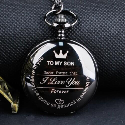 TO MY SON Design Quartz Pocket Watches Necklace Fob Watches Chain Pendant Watch Gifts