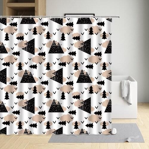Cartoons Triangle Shower Curtain House Cloud Stars Crown Tree Mountain Feathers Nationality Style Sun Cloth Bathroom Decor
