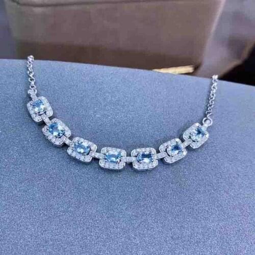 Natural Aquamarine Chain Bracelet for Women S925 Sliver Top Quality Fine Jewelry Party Gifts 3*4mm March Birthstone Square Shape