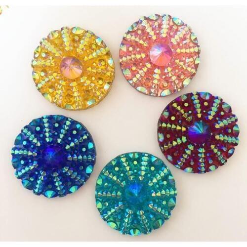 New 12PCS AB Resin 25mm Round 3d Arrow Flatback Rhinestone Wedding 2 Hole Button DIY Resin Ornaments SR83*2