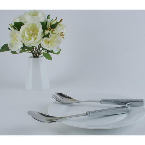 Oh Trend Sliver Stainless Steel Salad Serving Spoons Wedding Banquet Restaurant Serving Spoon Set Household Fork Korea Spoon Set