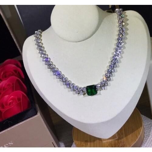 Hot Brand copper Jewelry For Women green cz flower Neckalce lace shape zircon Pendant sweater chain Fashion Party Necklace