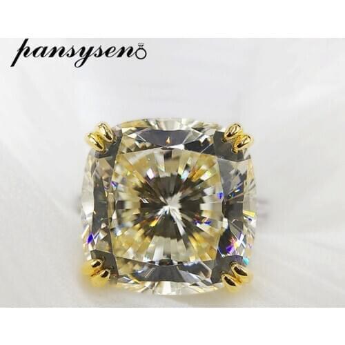 PANSYSEN 925 Sterling Silver 14MM Square Princess Cut Created Moissanite Citrine Pink Sapphire Gemstone Ring Women Fine Jewelry