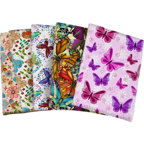 Butterfly Pattern Printed Twill Polyester Cotton Fabric for DIY Hair Bow Scarf Home Textiles Materials 50*145cm