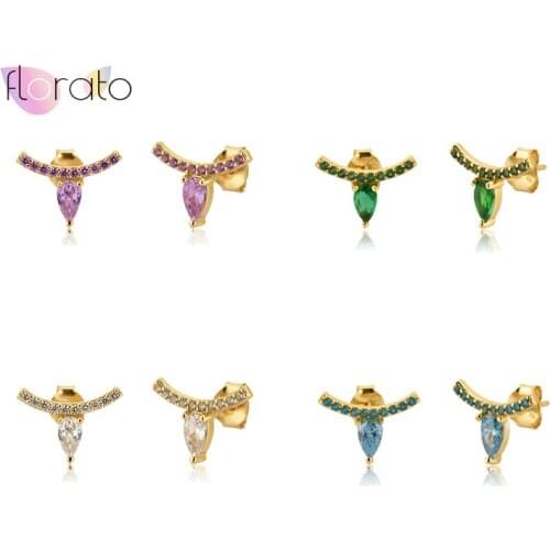 925 Sterling Silver Ear Needle Green Blue Purple Zircon Ovals Stud Earring Piercing Water Drop Crystal Earrings Party Jewelry