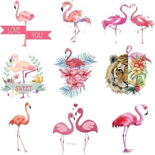 Iron on Transfer for Clothing Heat Transfer Stickers Applique on Dress Diy Flamingo Patch Fusible Stripes Ironing Applications A