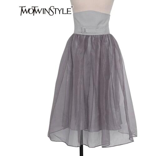 TWOTWINSTYLE Perspective Elegant Patchwork Mesh Skirt For Women High Waist A Line Summer Skirts Female Fashion New Clothing