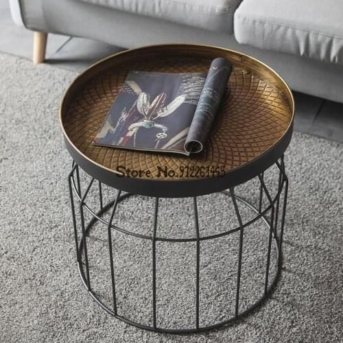 American Style Living Room Sofa Corner A Few Retro Do Old Creative Iron Tea Table Imitation Bronze Small Round Table Small Tea T