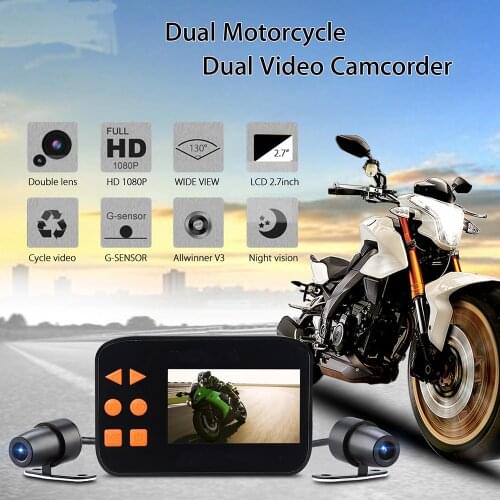 Motorcycle DVR Full HD DashCam Waterproof Dual Len Front Rear View Motor Recorder Registrar Motorbike Dual-track Camera Detector