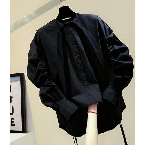 Temperament Pure Color Blouse Women 2021 Spring Korean Style Loose Simple Drawstring Bell Sleeve Casual Shirt Fashion Blusas