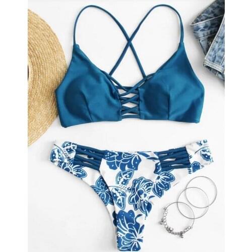 Ladies Swimsuit 2021 New Swimsuit Womens Split Printed Row Rope Sexy Bikini Set 2 piece set women