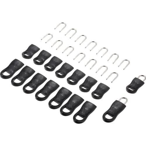 16 Pcs Replacement Zipper Tags Zip Fixer High Quality Black Zipper Pull Cord End Fit Rope Tag Fixer Zip Cord for Clothes Bags