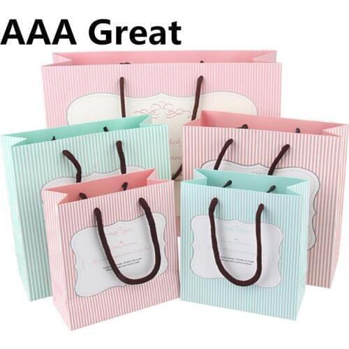 AAA Great 2Pcs/Lot Paper Bags For Gifts Handle Candy Bags Shopping Wedding Party Packaging Clothes Store Shops Pouches Striped