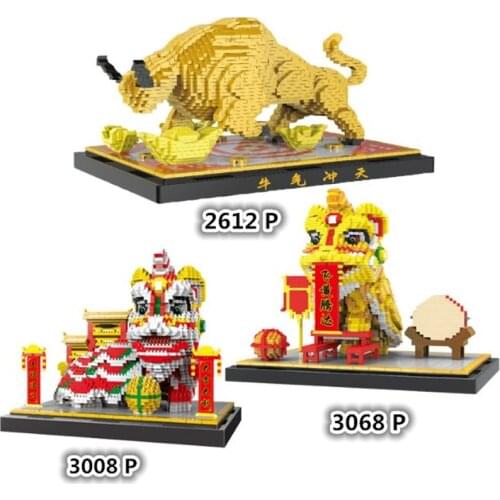 3008P China Spring Festival Lion Dance Animal 3D DIY Mini Diamond Blocks Bricks Building Toy for Children Gift no Box