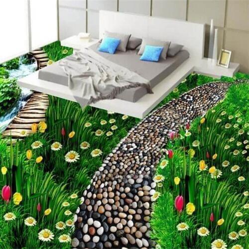 Beibehang Floral green grassland natural Custom 3D PVC floor wallpaper non-slip self adhesive photo Wall paper Murals flooring