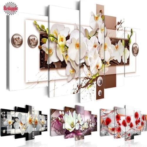 5d Diamond Painting Abstract Lily Flower Picture Of Rhinestone Full Square Drill Diy Mosaic Diamond Embroidery Handmade 5pcs set