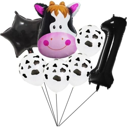 7pcs Cow balloons Farm Animal Air Helium Latex Balloon for Kids Gift Birthday Party Decor Animal Zoo Theme Supplies Toy