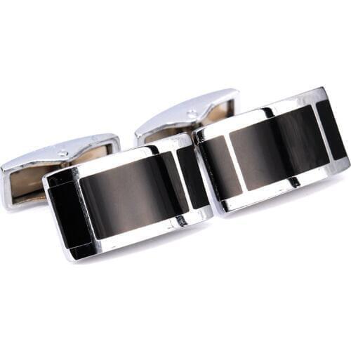 C-MAN GIFT CUFFLINK SILVERY BLACK ENAMEL WEDDING PARTY GROOM FATHER USHER NEW
