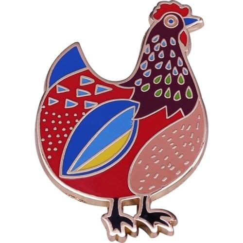 Colorful Hen Chicken Lapel Pin Farm Animal Art Gift