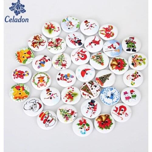 50PCS 20MM Christmas Snowflake/Deer Random Wooden Buttons Fit Sewing And Scrapbook For Diy Hot sale