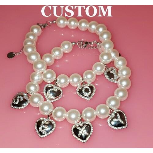 Customized Name Bracelet Pearls Chain with Zircon Letters Pendants Heart Shape Letters Charms DIY Bracelet