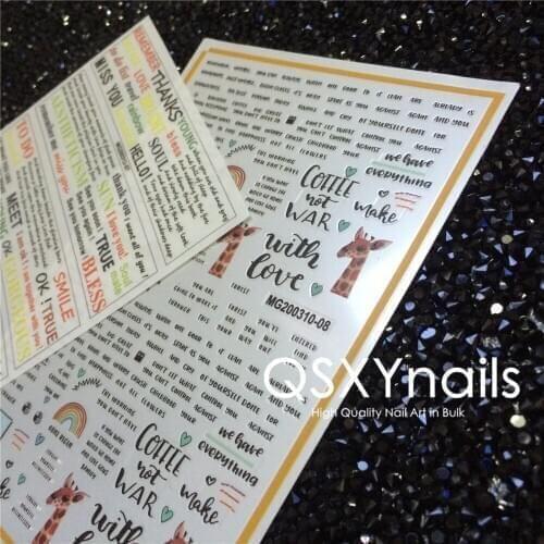 MG series 50pcs High Quality Nail Art Adhesive Sticker Decals Letter Words Animal Rainbow Love Design for Nail Art Decoration