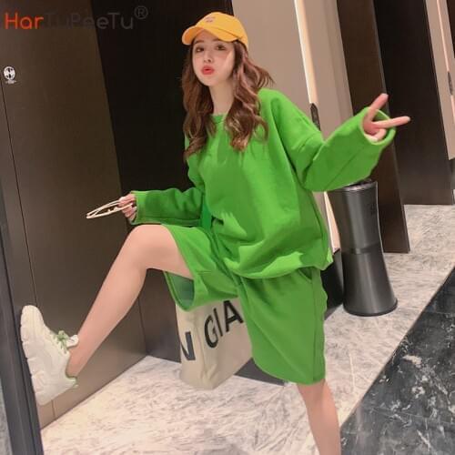 Knee Length Pants Suits Girls Green 2 Piece Set Plus Size Warm Fleece Hoodie and Short Set Preppy Style Sweet 2020 Autumn Winter