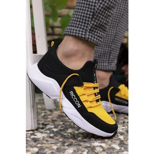 Siyah Sarı Unisex Sneaker Spor Ayakkabı Örgü Nefes Büyük Boy Yüksek Kaliteli Platformu Rahat Hafif Yumuşak Moda Çift