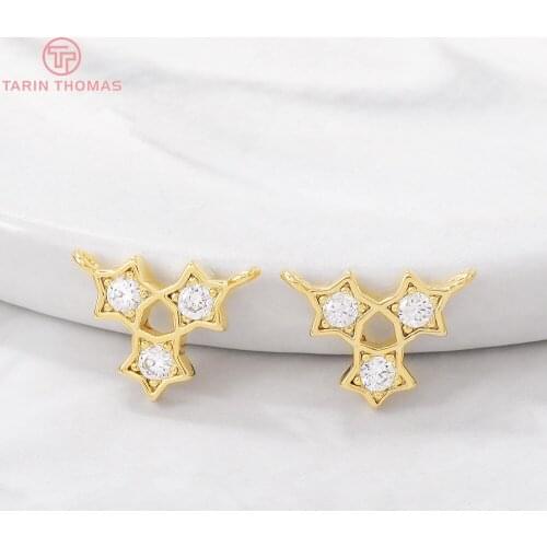 4PCS 12.5x9MM 24K Gold Color Brass with Zircon Three Star Connector Charms High Quality DIY Jewelry Making Findings Accessories