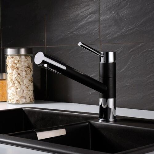 Brass Pull Out Kitchen Faucet Black 360° rotation Single Handle Deck Mounted kitchen Hot and cold water Sink taps Kitchen Faucet