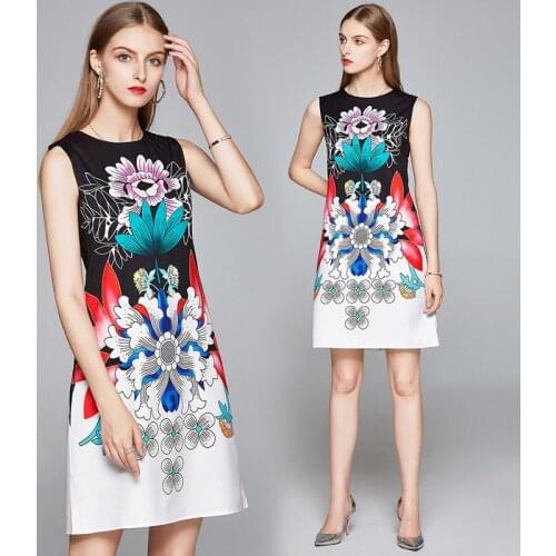 Summer Runway Vintage Floral Print Sexy Sleeveless Crew Neck Cape Sleeve Women Ladies Party Casual Evening Mini Vest Shift Dress