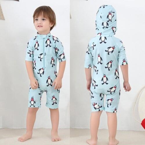 Summer New Children Swimsuit Cartoon Boy Beach Swimsuit One-Piece Swimsuit Hot Spring Zipper