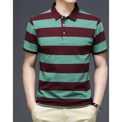 Summer mens clothing, color-stripe striped POLO shirt, business casual POLO shirt, short-sleeved plus size POLO shirt