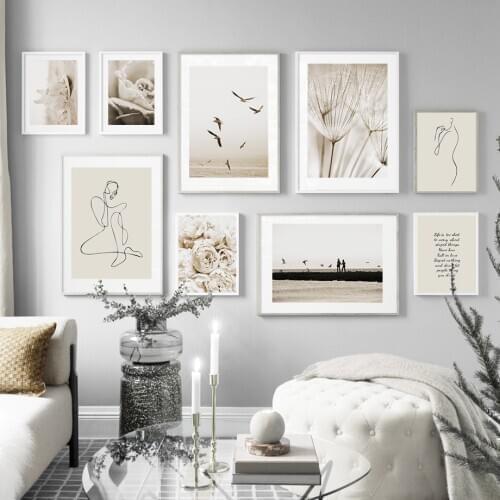 Wall Art Canvas Painting White Dandelion Rose Line Art Abstract Nordic Posters And Prints Wall Pictures For Living Room Decor