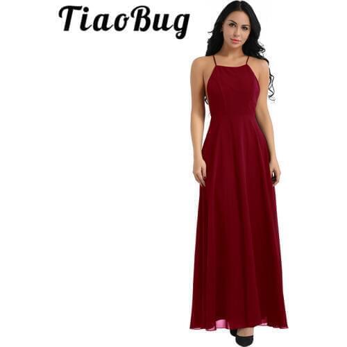 Newest Women Ladies Spaghetti Strap Criss Cross Backless Chiffon Elegant Bridesmaid Dresses Formal Occasion Party Prom Gowns